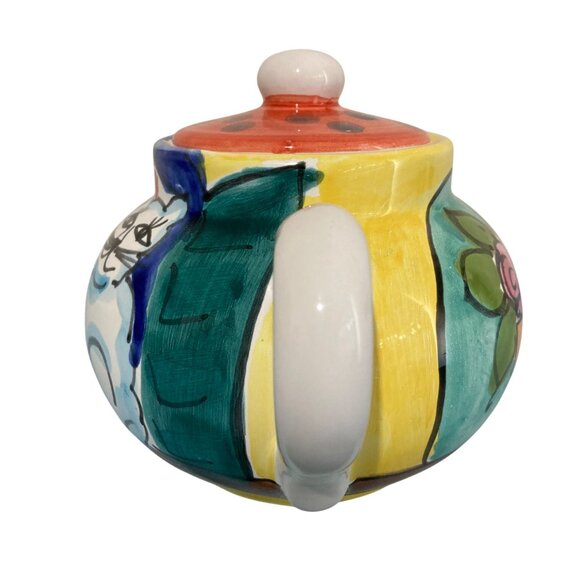 The Cellar Hand Painted Italy Ceramic Teapot Cat with Flowers - Picture 3 of 9